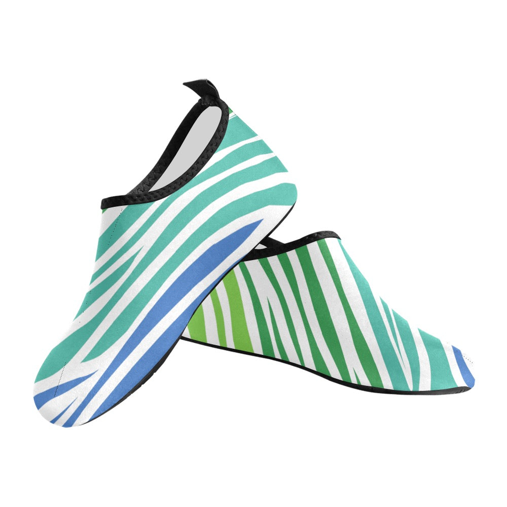 White & Teal Zebra Women's Slip-On Water Shoes