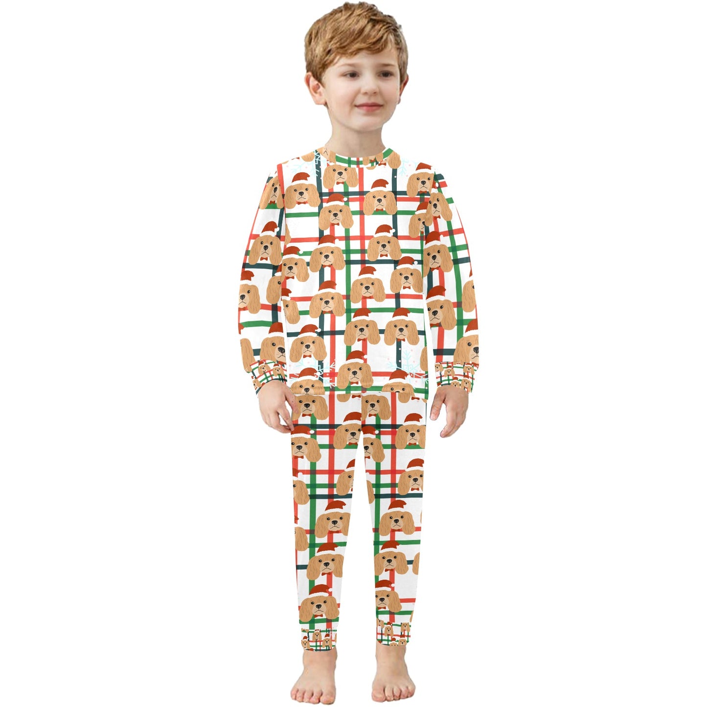 Santa Dog Christmas Little Kids' Crew Neck Long Pajama Set