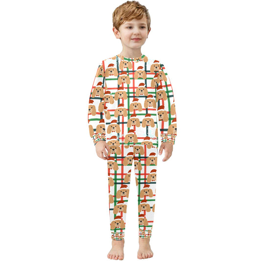 Santa Dog Christmas Little Kids' Crew Neck Long Pajama Set