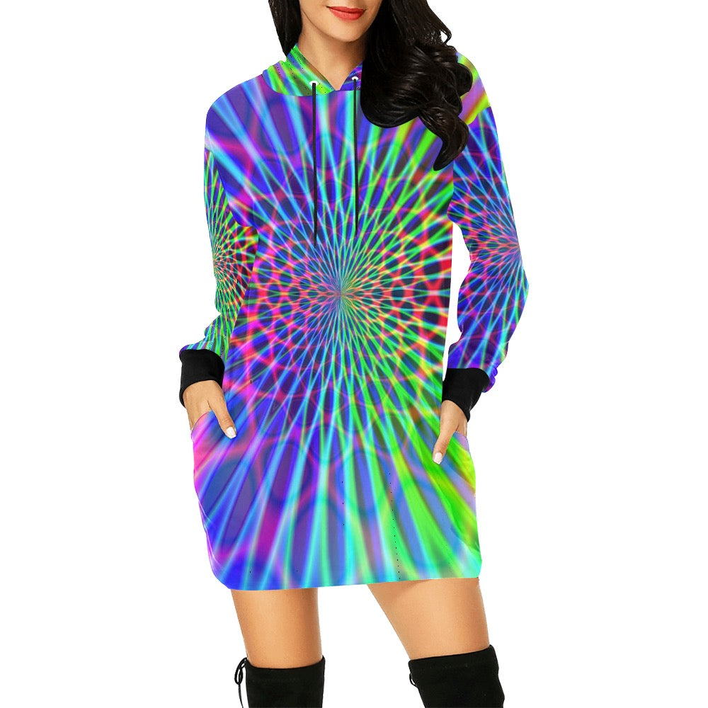 Abstract Rainbow Hoodie Mini Dress