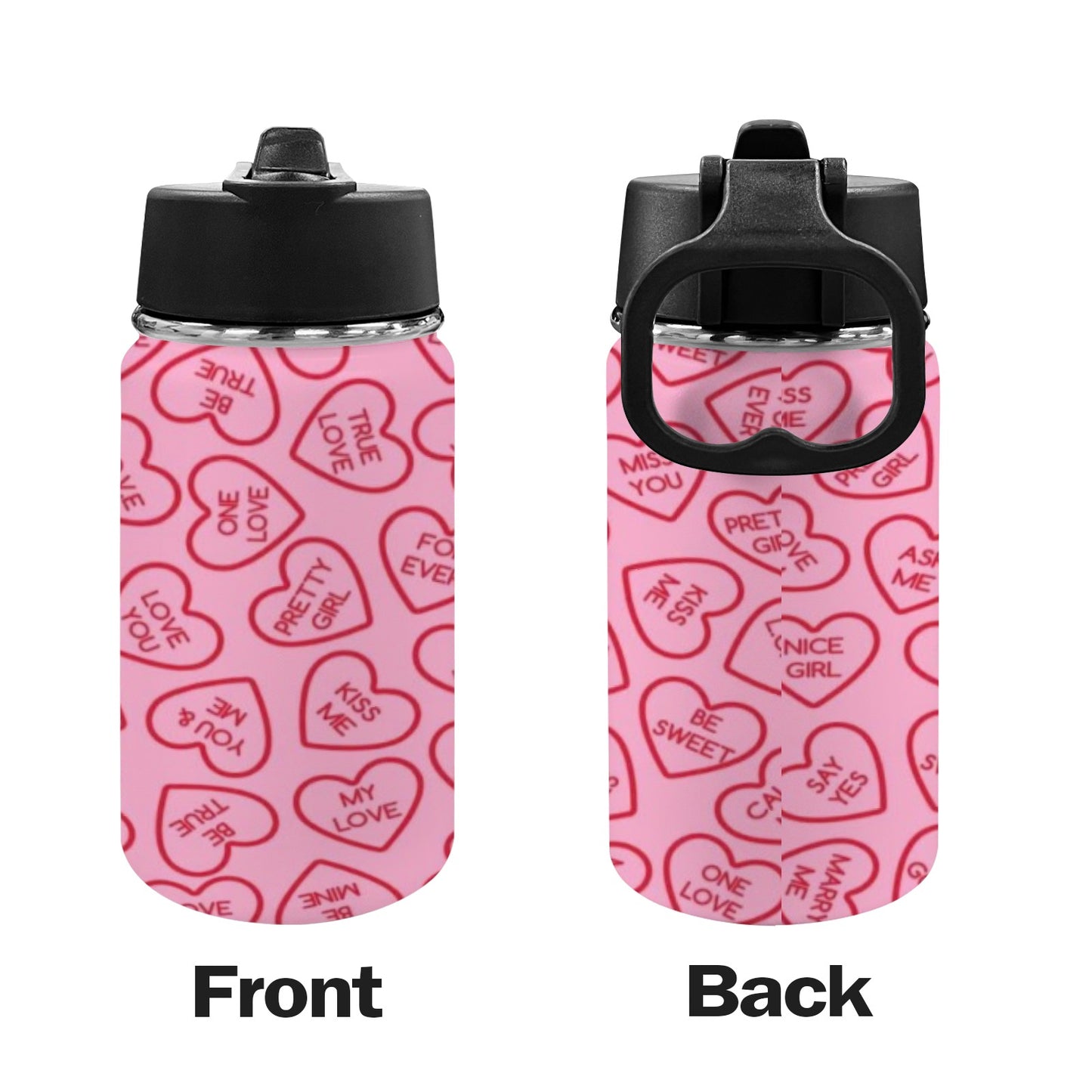 Pink Love Language Kids Water Bottle with Straw Lid (12 oz)