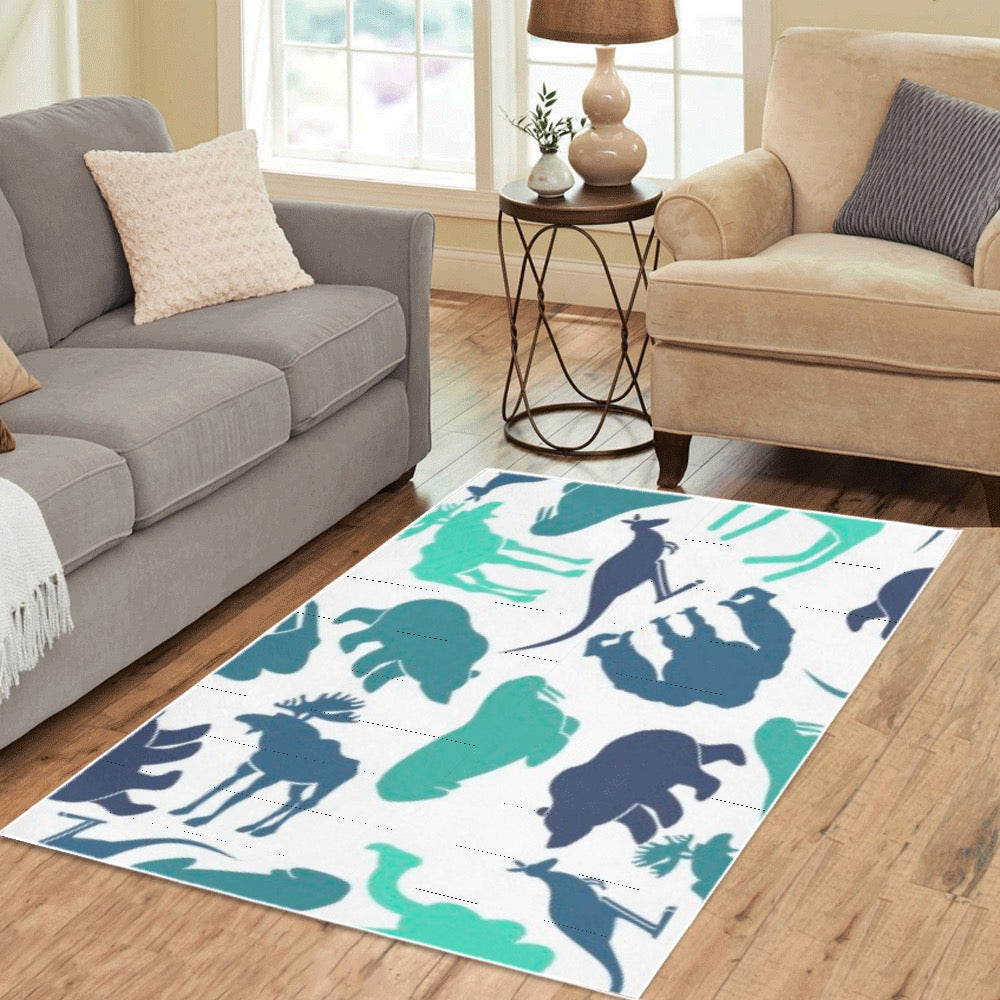 Blue Animals Area Rug 5'3''x4'