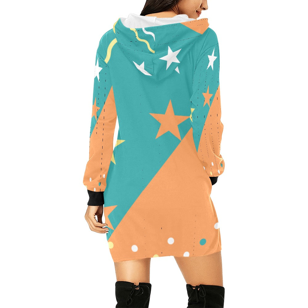 Teal Stars Hoodie Mini Dress