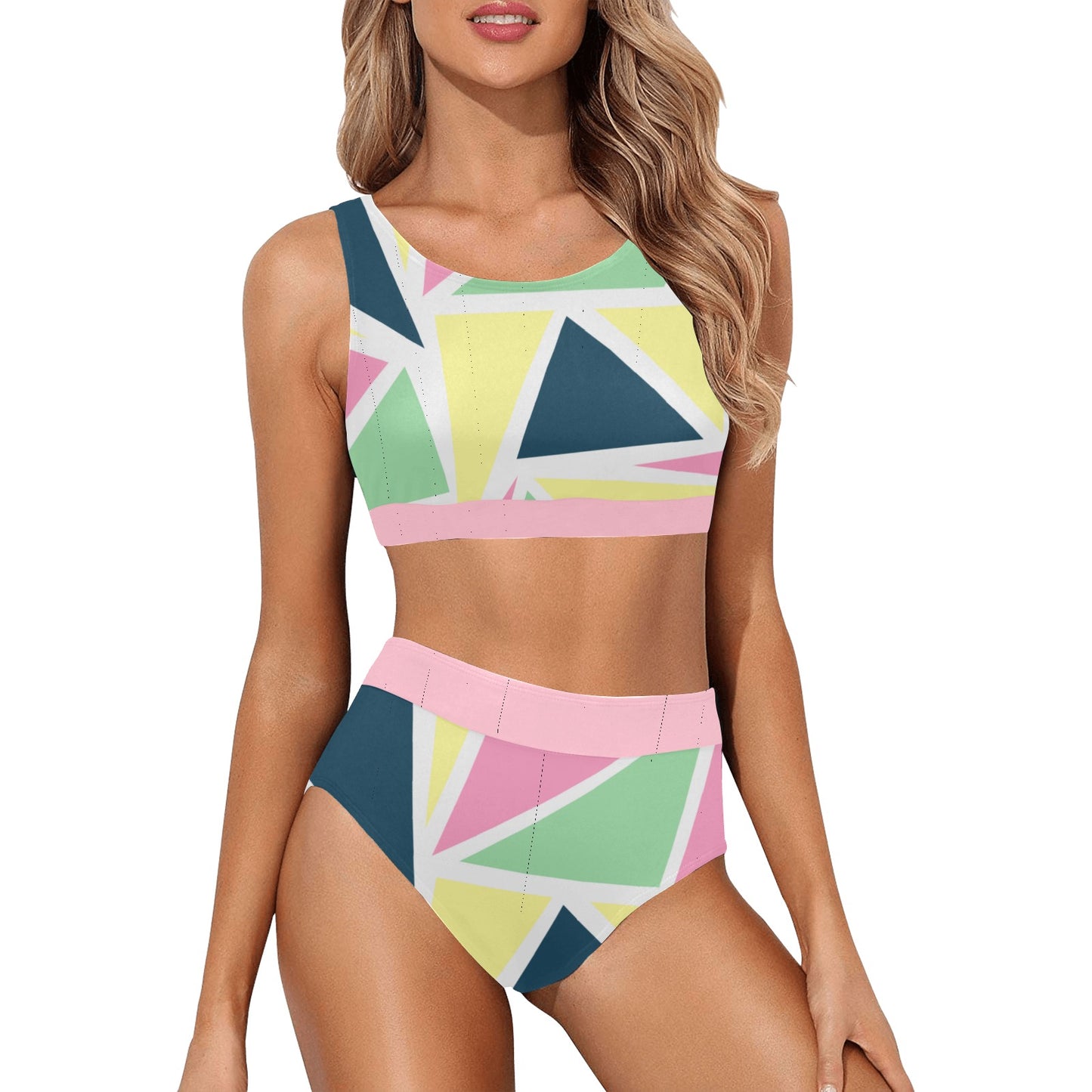 Colored Angles Crop Bikini Swimsuit