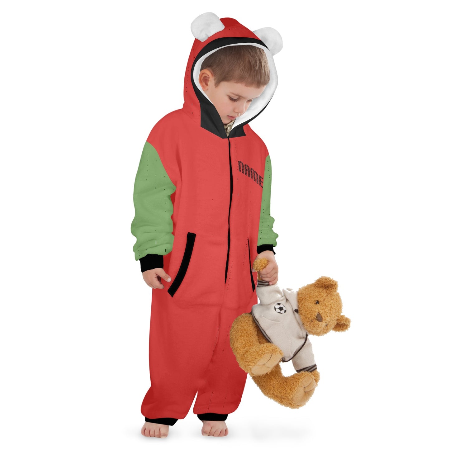 Baby Claus- Christmas One-Piece Zip up Hooded Pajamas for Little Kids