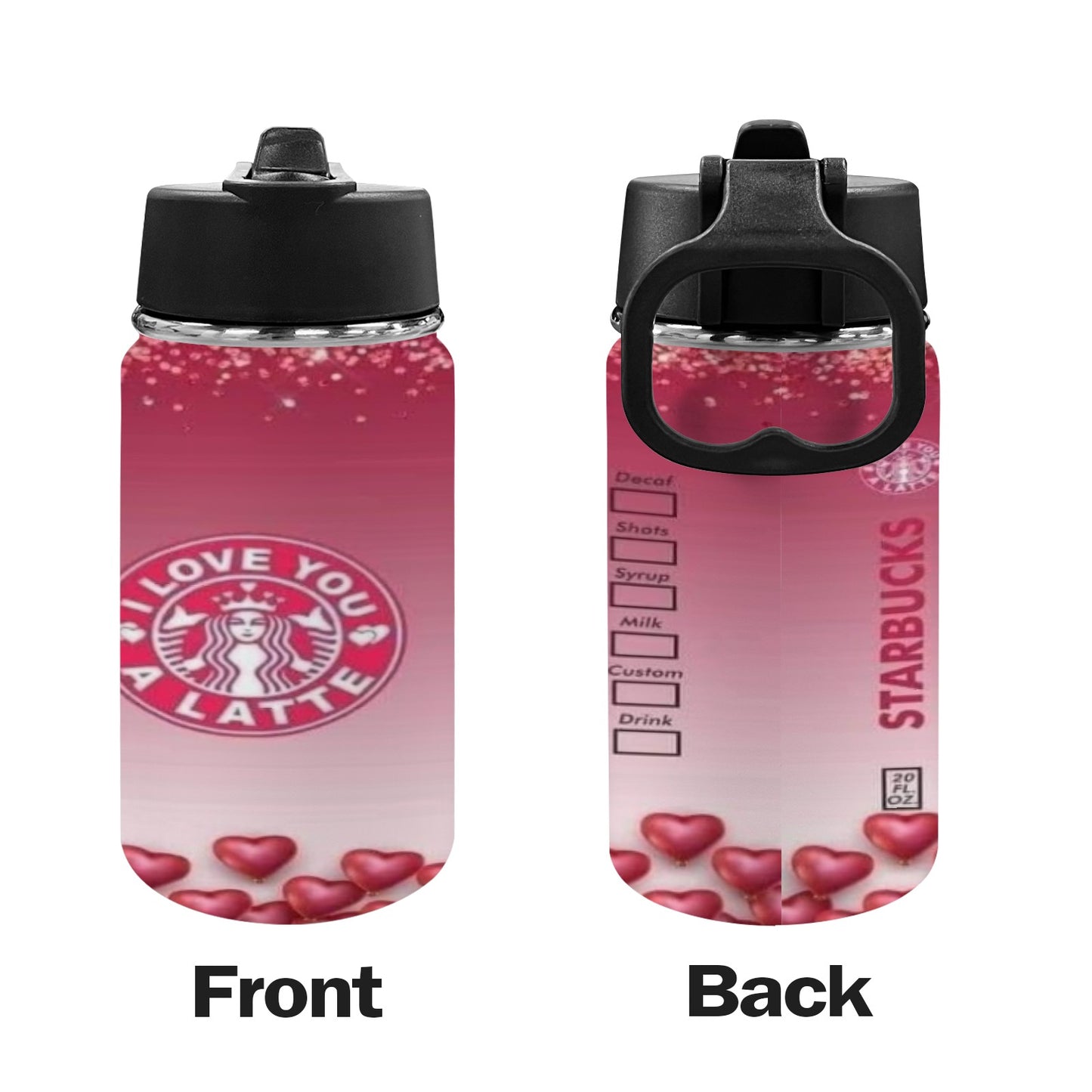 Valentine Starbucks Kids Water Bottle with Straw Lid (12 oz)