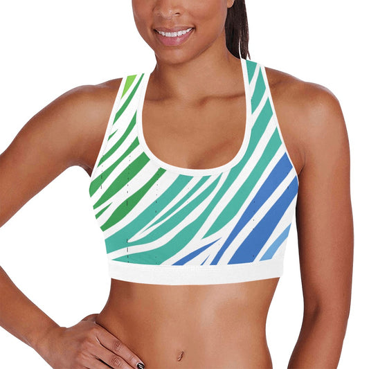 White Teal Zebra Women's Sports Bra