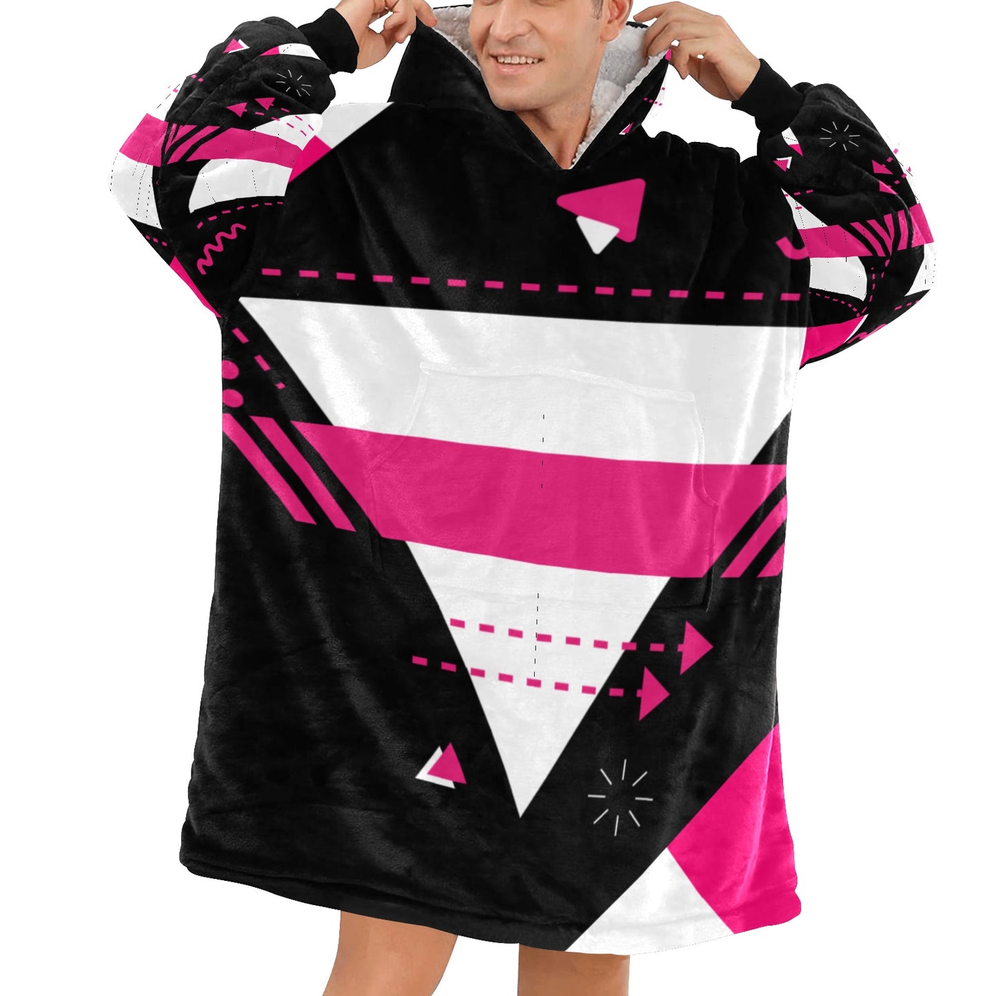 Pink and Black Blanket Hoodie for Adults