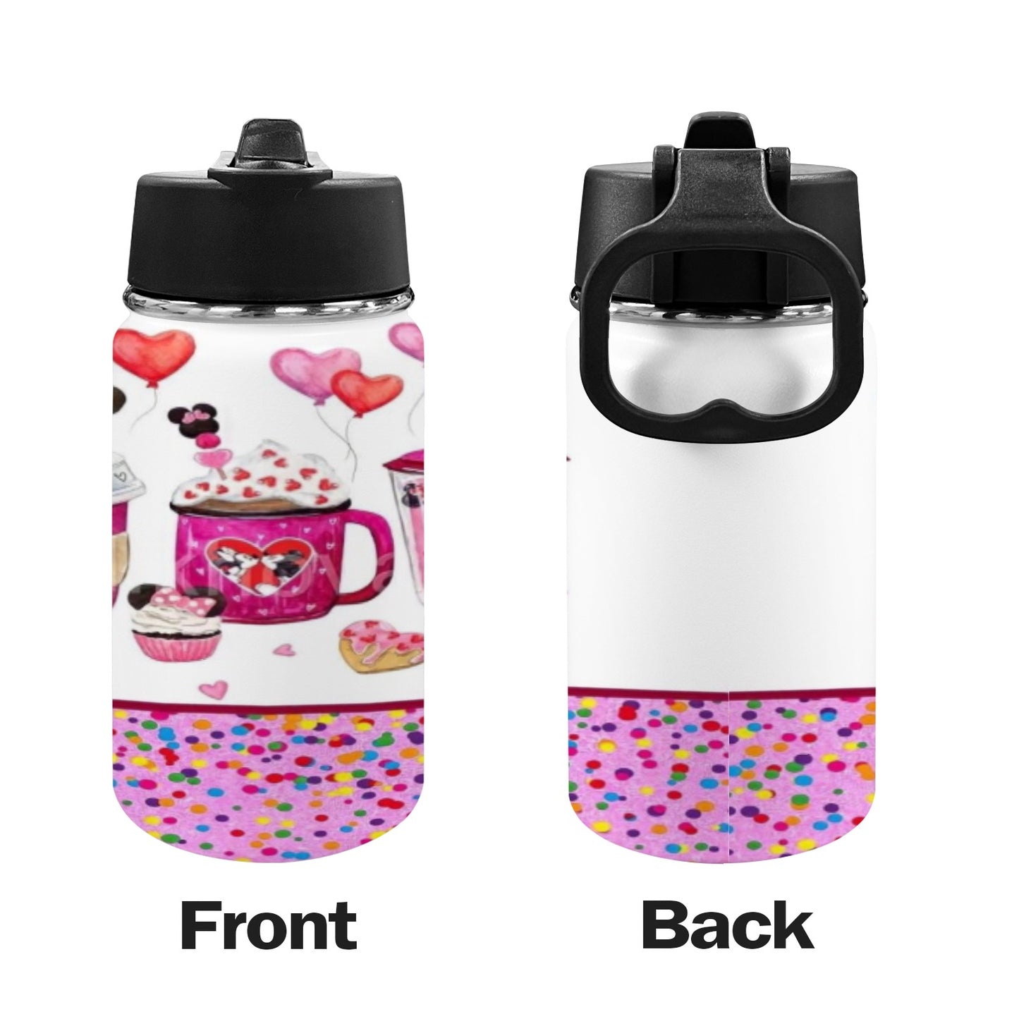 Mickey & Minnie Valentines Kids Water Bottle with Straw Lid (12 oz)