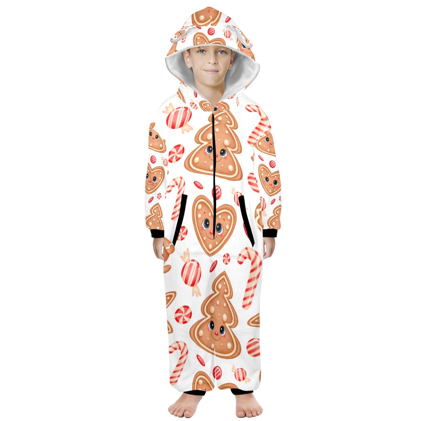 Ginger Christmas One-Piece Zip Up Hooded Pajamas for Big Kids