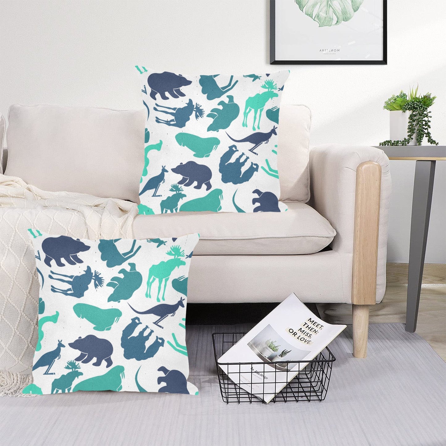 Blue Animals Linen Zippered Pillowcase 18"x18"(Pack of 2)