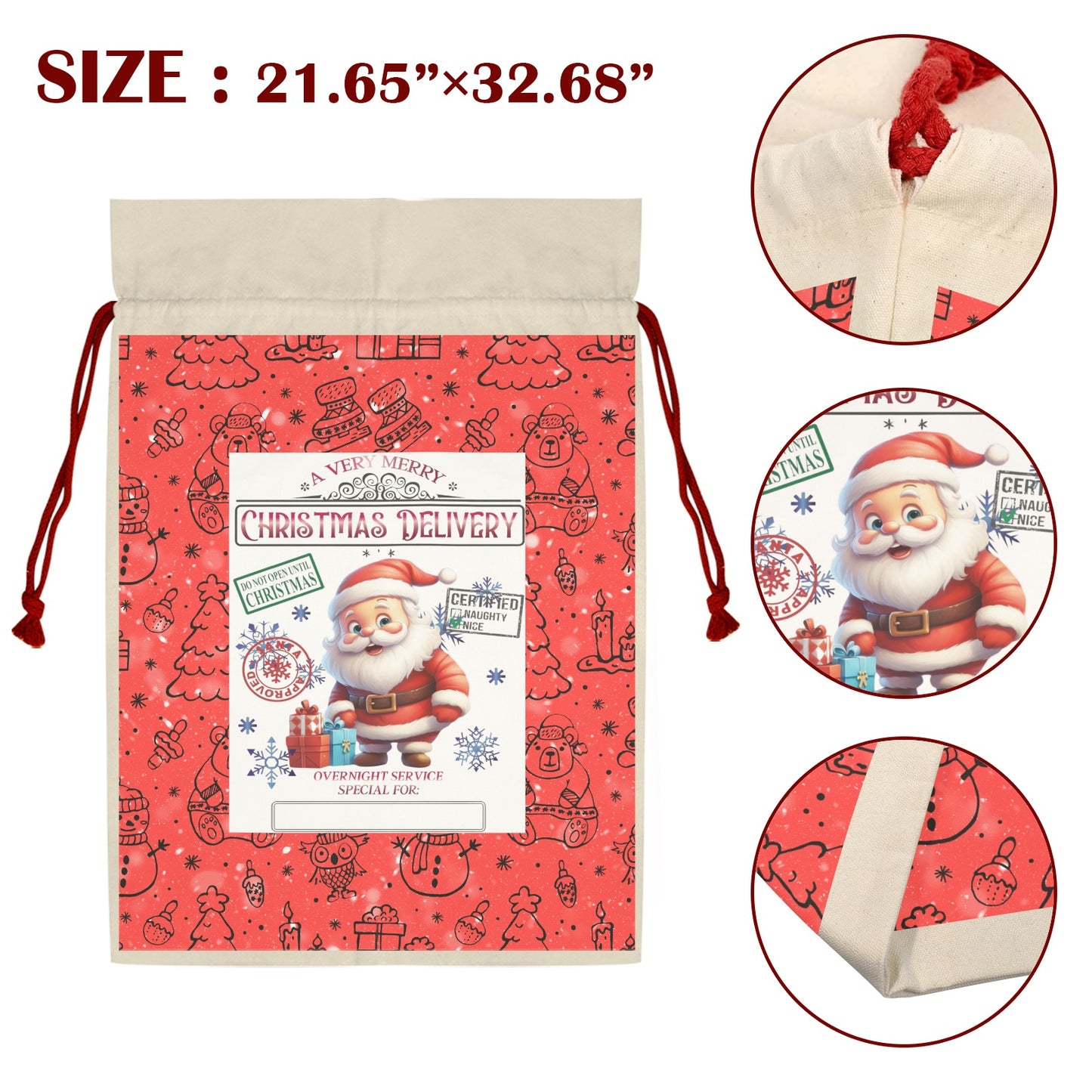 CHRISTMAS- Red Christmas Santa Claus Drawstring Bag 21"x32"