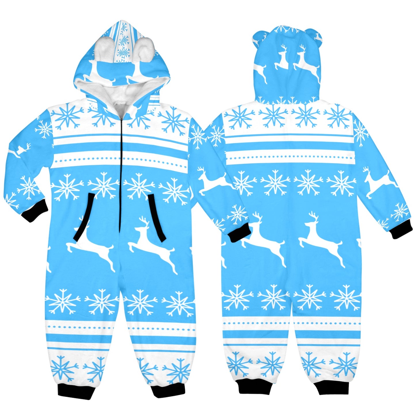 Deers In The Snow Christmas One-Piece Zip up Hooded Pajamas for Little Kids