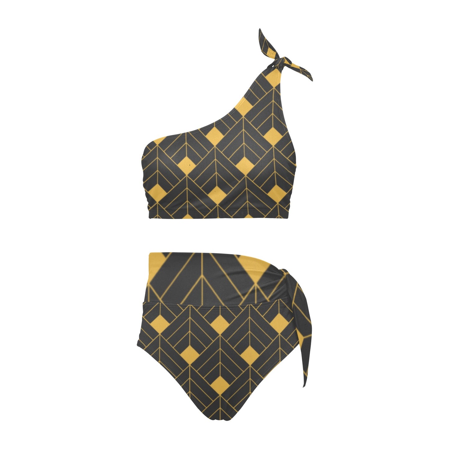 Gold Diamond One Shoulder Bikini Set