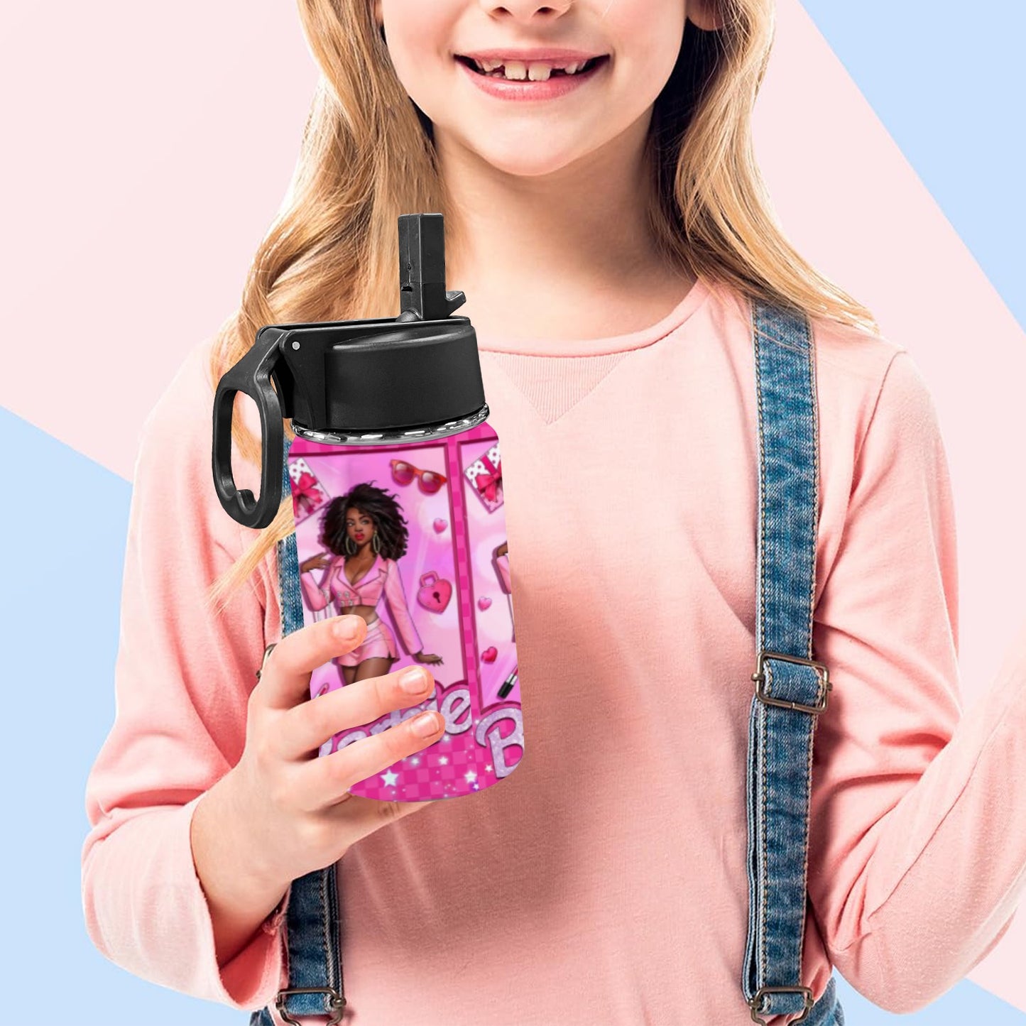 Barbie Kids Water Bottle with Straw Lid (12 oz)