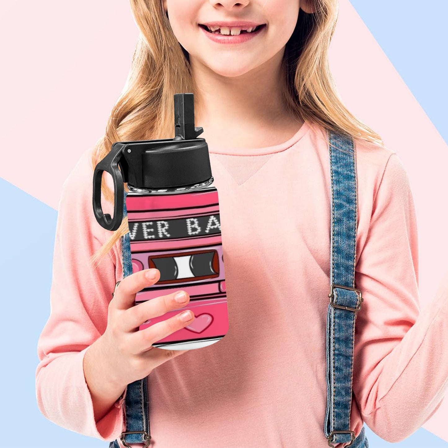 Lover Babe Valentine’s Kids Water Bottle with Straw Lid (12 oz)