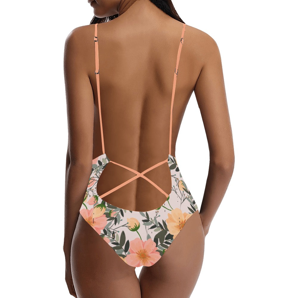 Blossom Sexy Lace Backless One-Piece Swimsuit