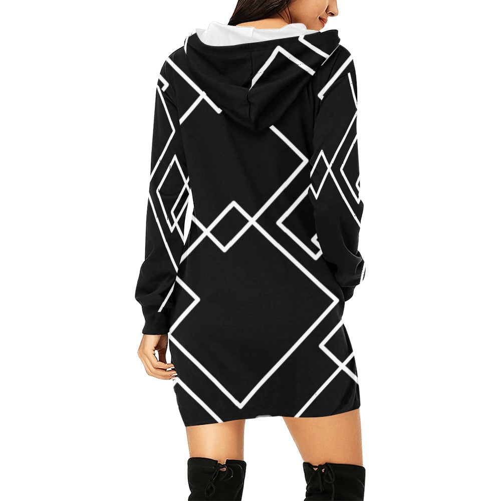 Black Squared Hoodie Mini Dress