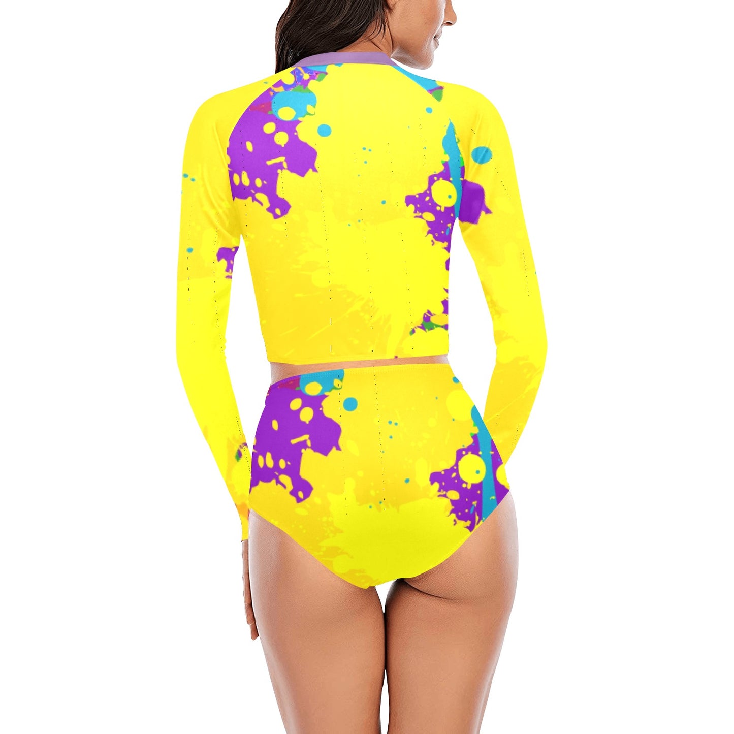 Yellow Splatter Long Sleeve Bikini Set