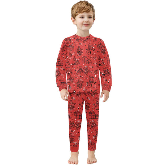 Red Christmas Little Kids' Crew Neck Long Pajama Set