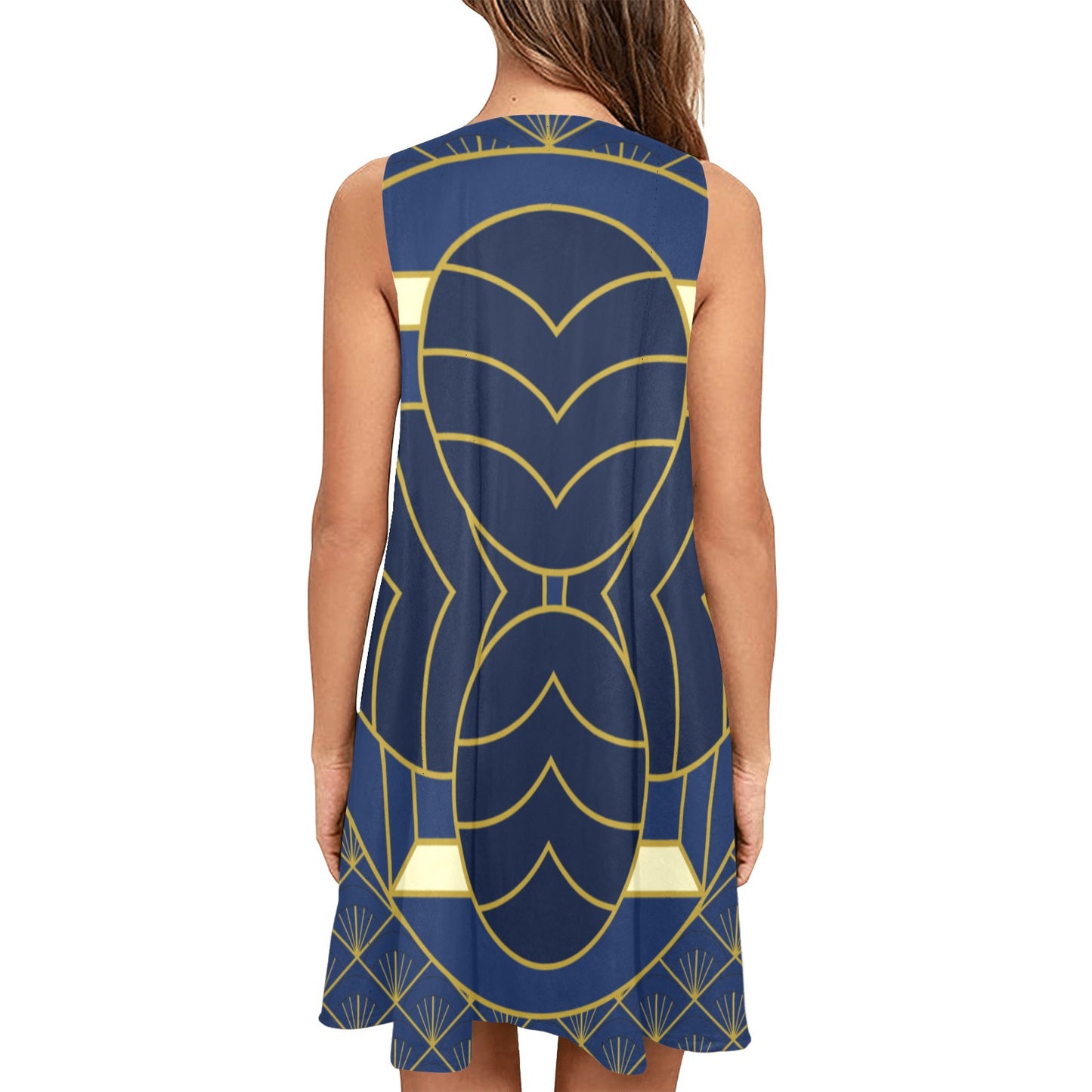 Navy Cut Sleeveless A-Line Pocket Dress