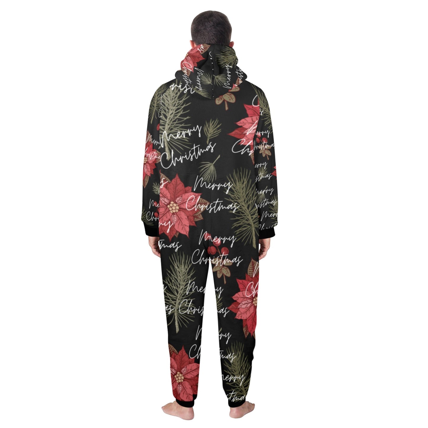 Merry Christmas Unisex One-Piece Zip Up Hooded Pajamas