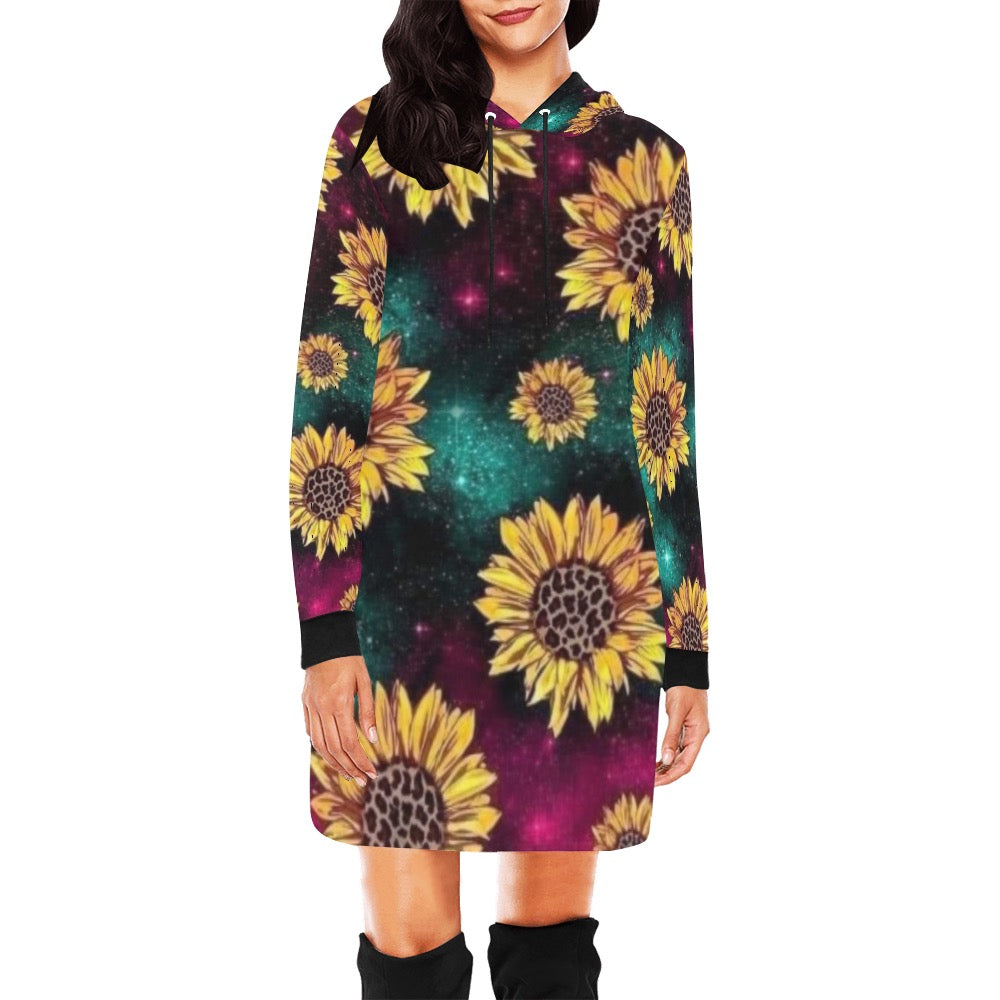 Colorful Sunflower Hoodie Mini Dress