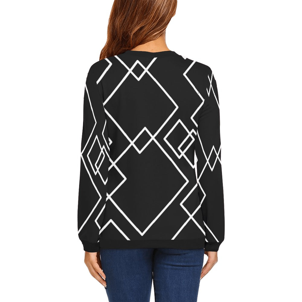 Black Squared Crewneck Sweatshirt for Women