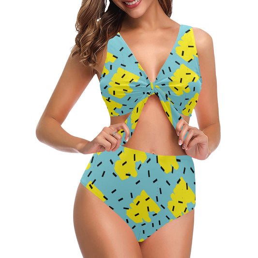 Turq-Limon Bow Tie Bikini Swimsuit