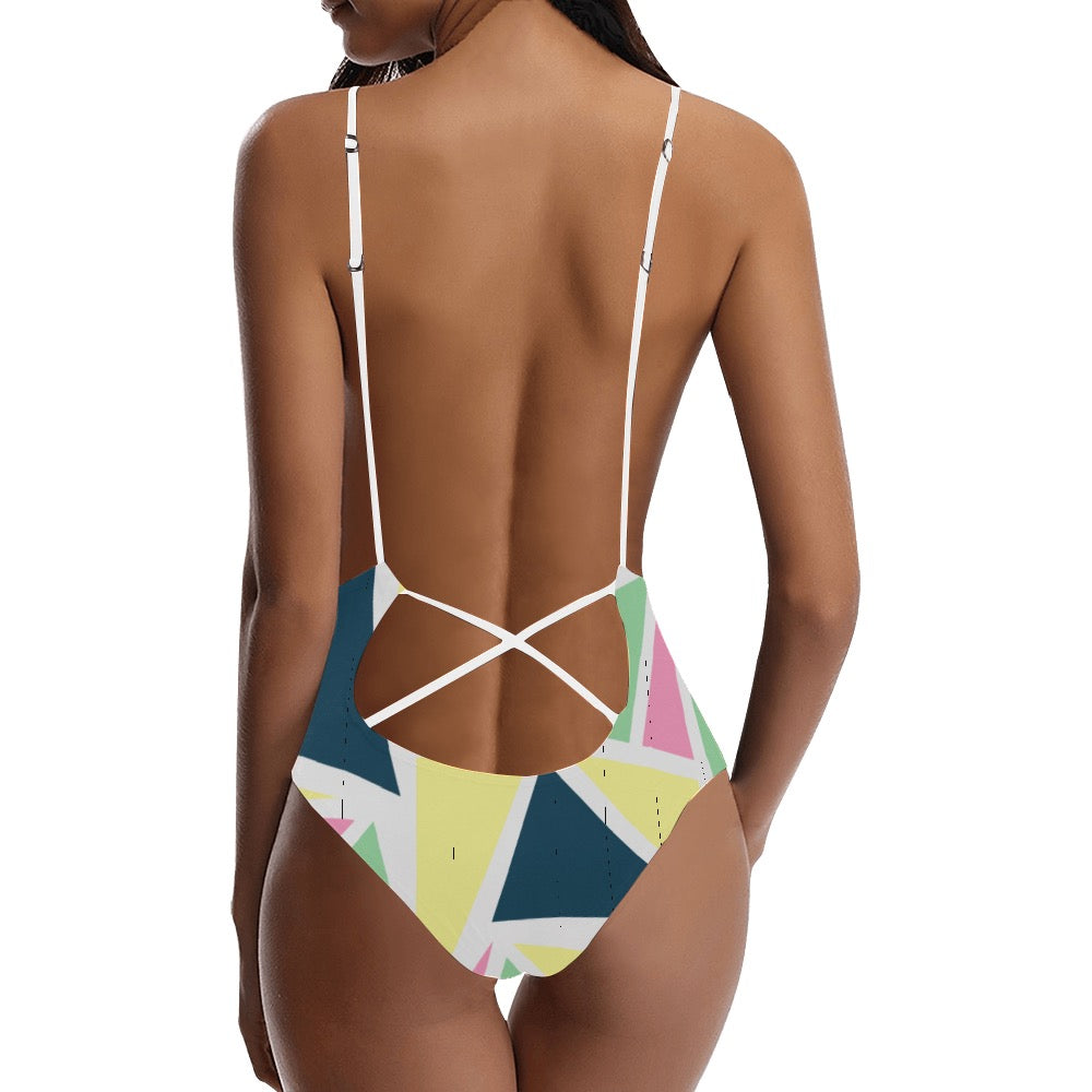 Colored Angles Sexy Lace Backless One-Piece Swimsuit