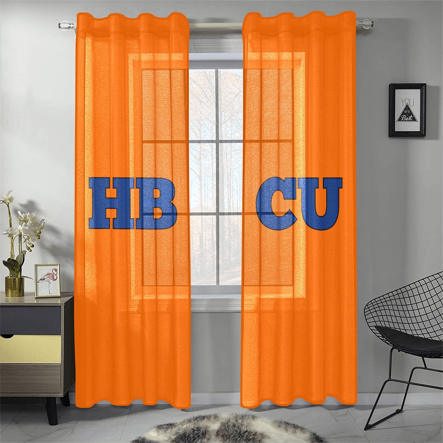 Orange & Blue HBCU Gauze Curtain 28"x84" (Two-Piece)