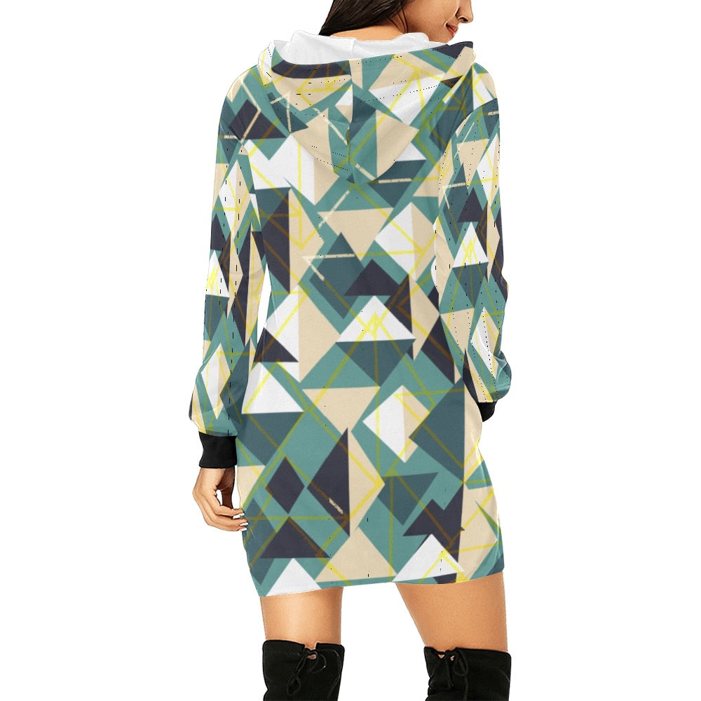 Green Abstract Hoodie Mini Dress