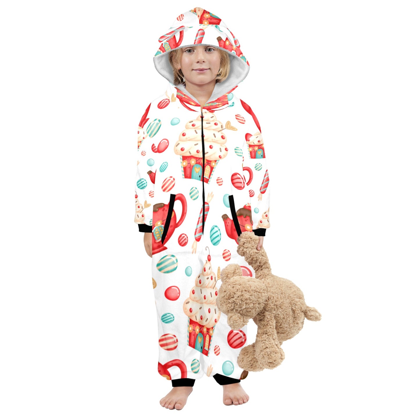 Sweets And Treats Christmas One-Piece Zip up Hooded Pajamas for Little Kids