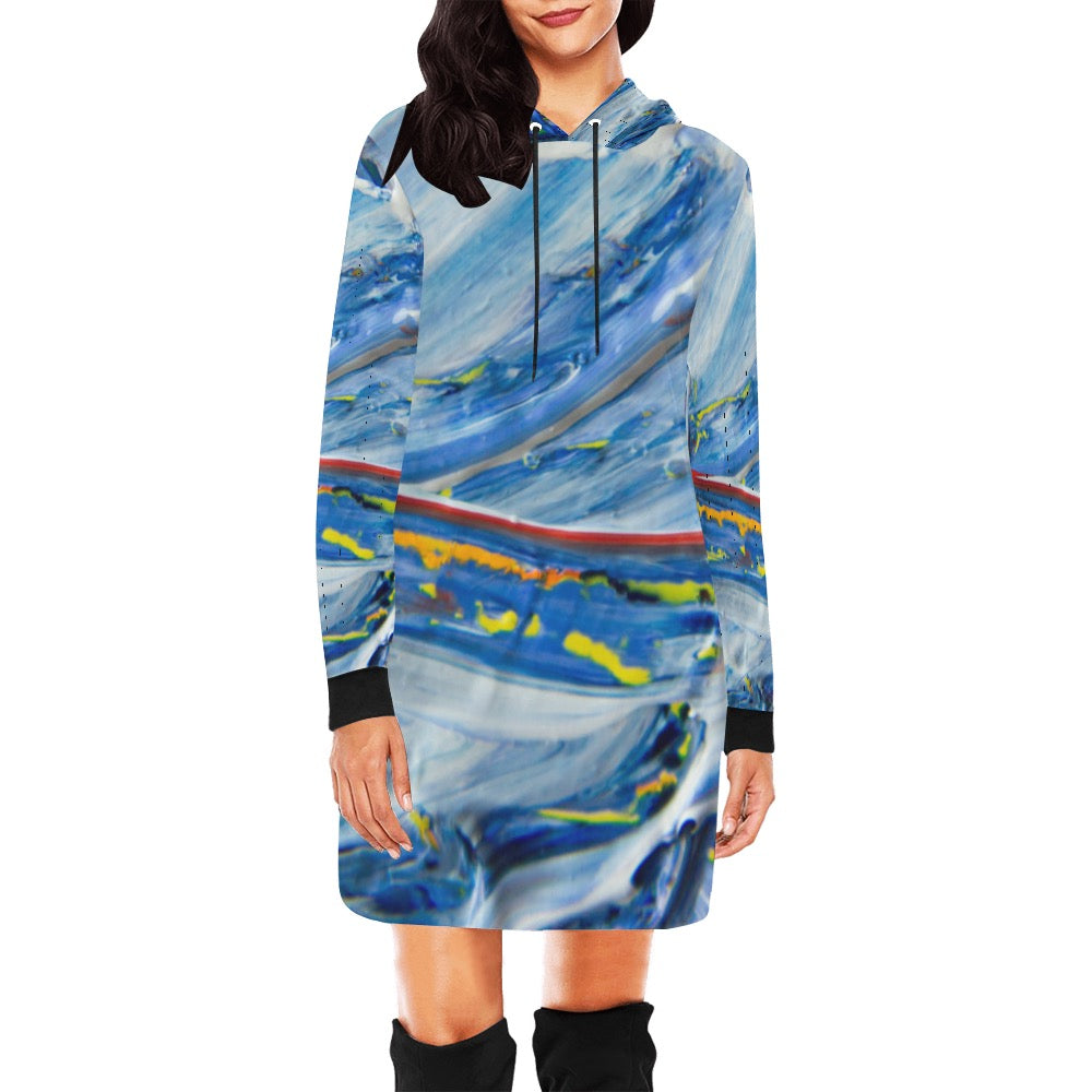 Blue Mural Hoodie Mini Dress