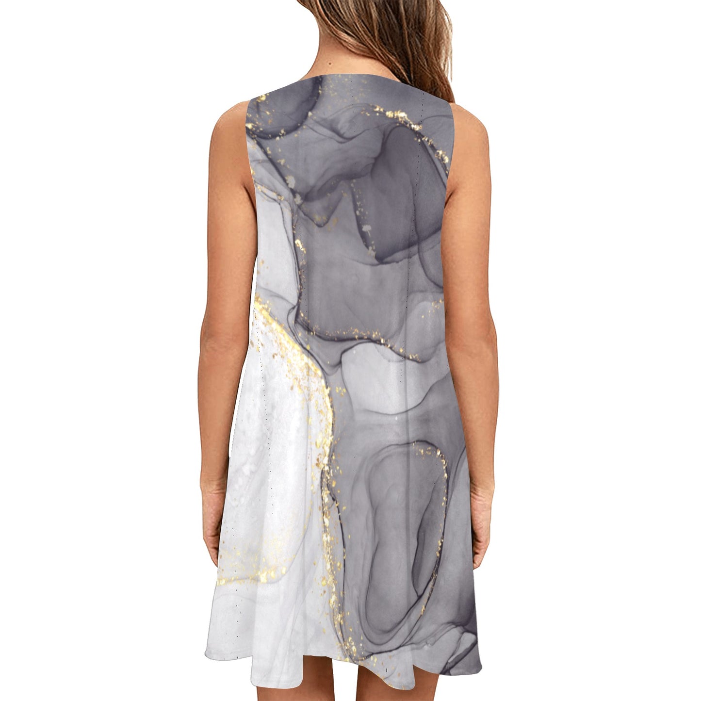 Grey Marble Sleeveless A-Line Pocket Dress