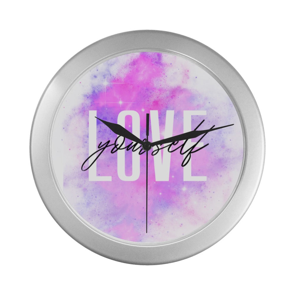 Love Yourself Silver Circular Wall Clock