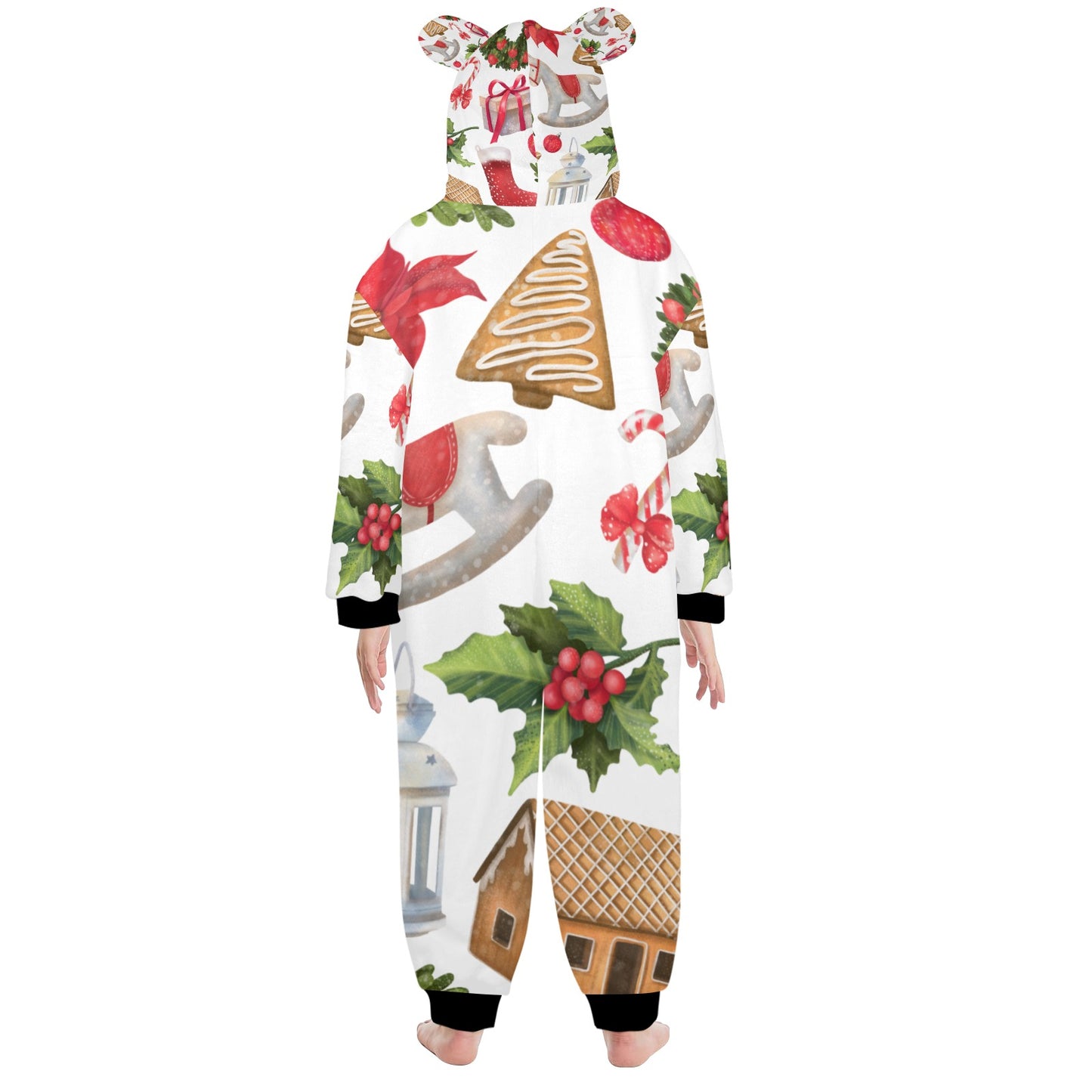 Christmas Festive One-Piece Zip Up Hooded Pajamas for Big Kids