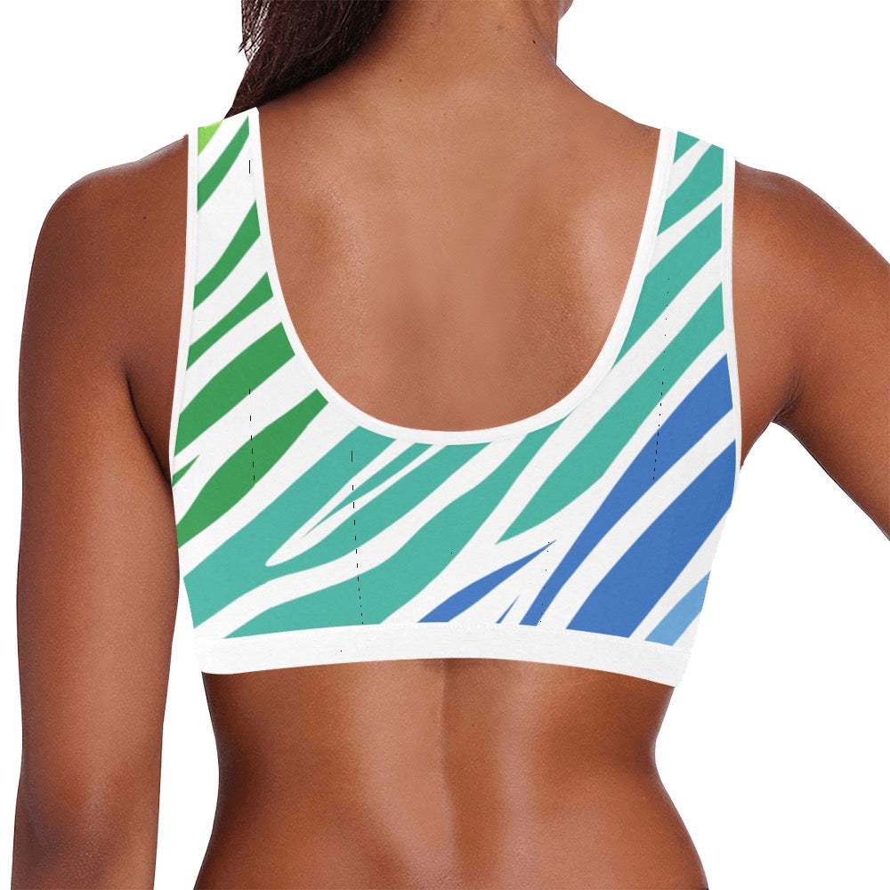 White Teal Zebra Women's Sports Bra