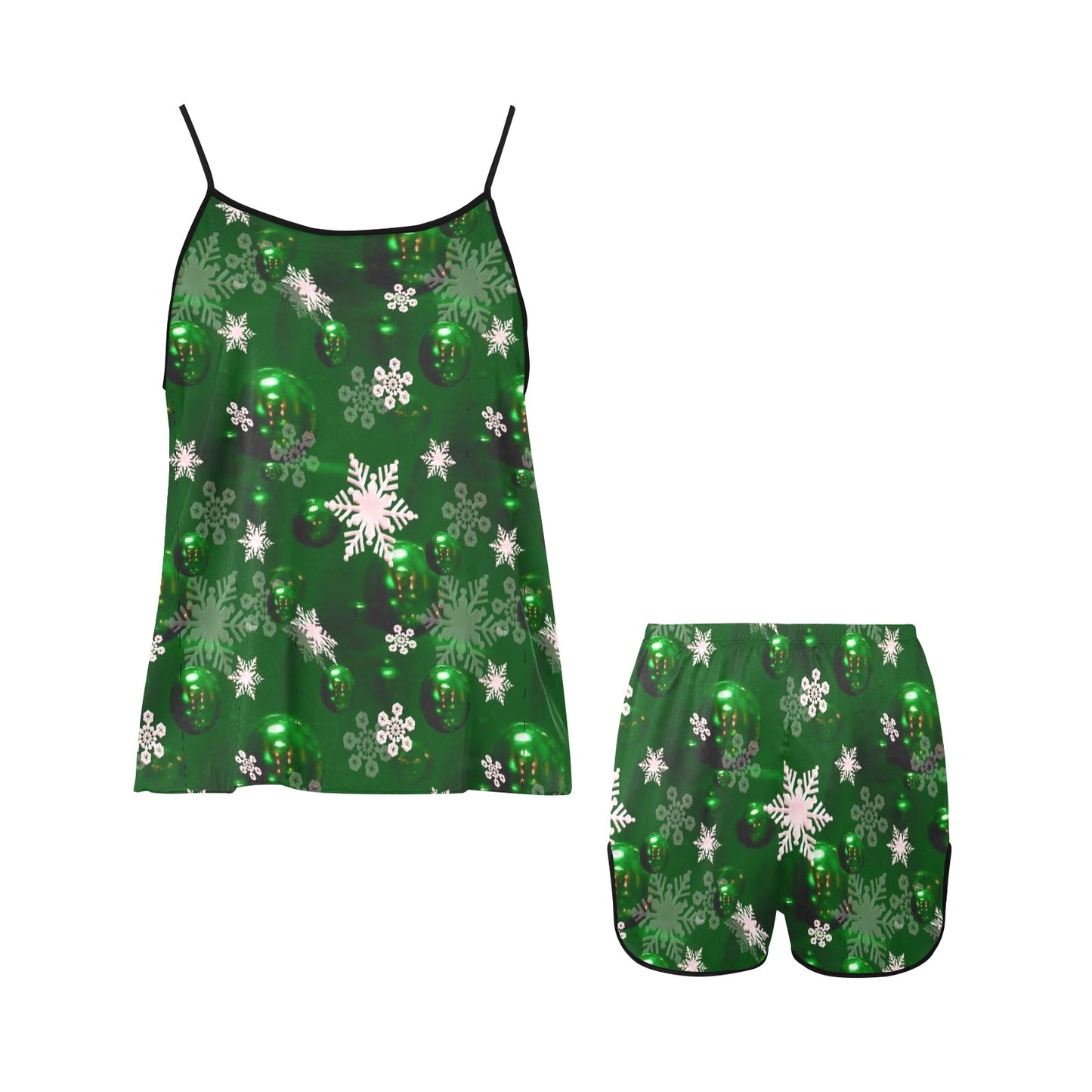 Green Christmas Bells Women's Spaghetti Strap Pajama Set