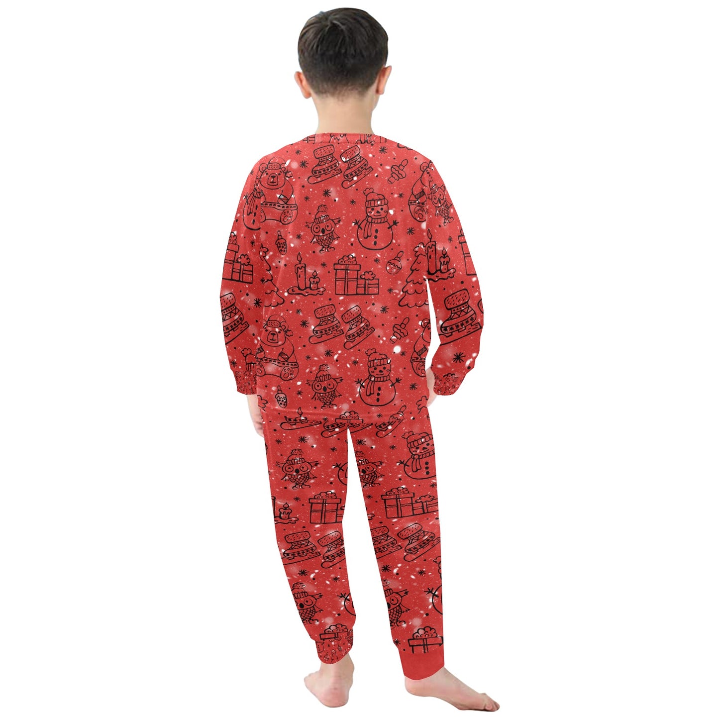 Red Christmas Little Kids' Crew Neck Long Pajama Set