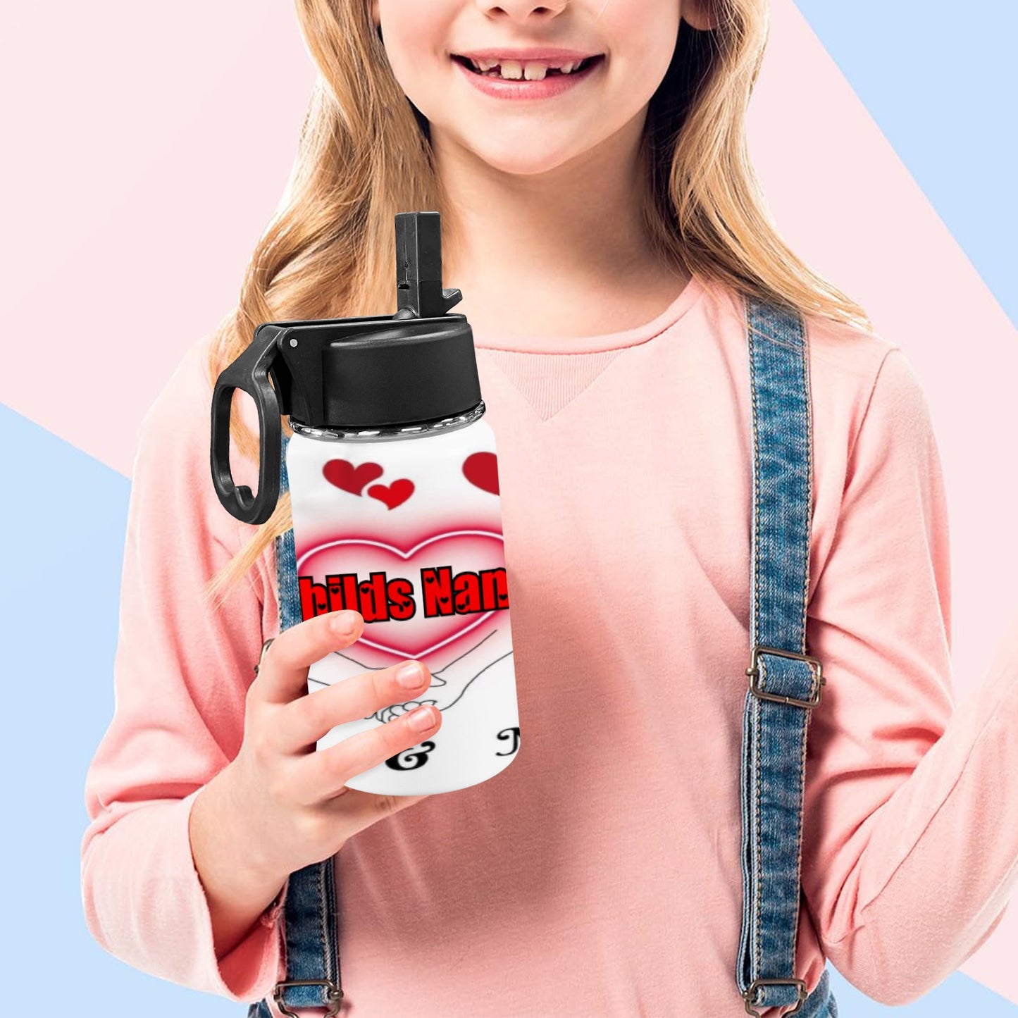 Child’s Name Valentines Day (Personalized) Kids Water Bottle with Straw Lid (12 oz)