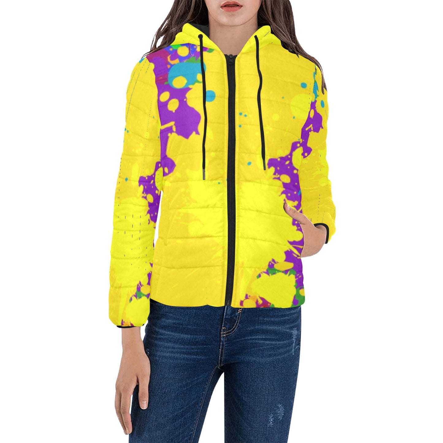 Yellow Splatter Women's Hooded Jacket