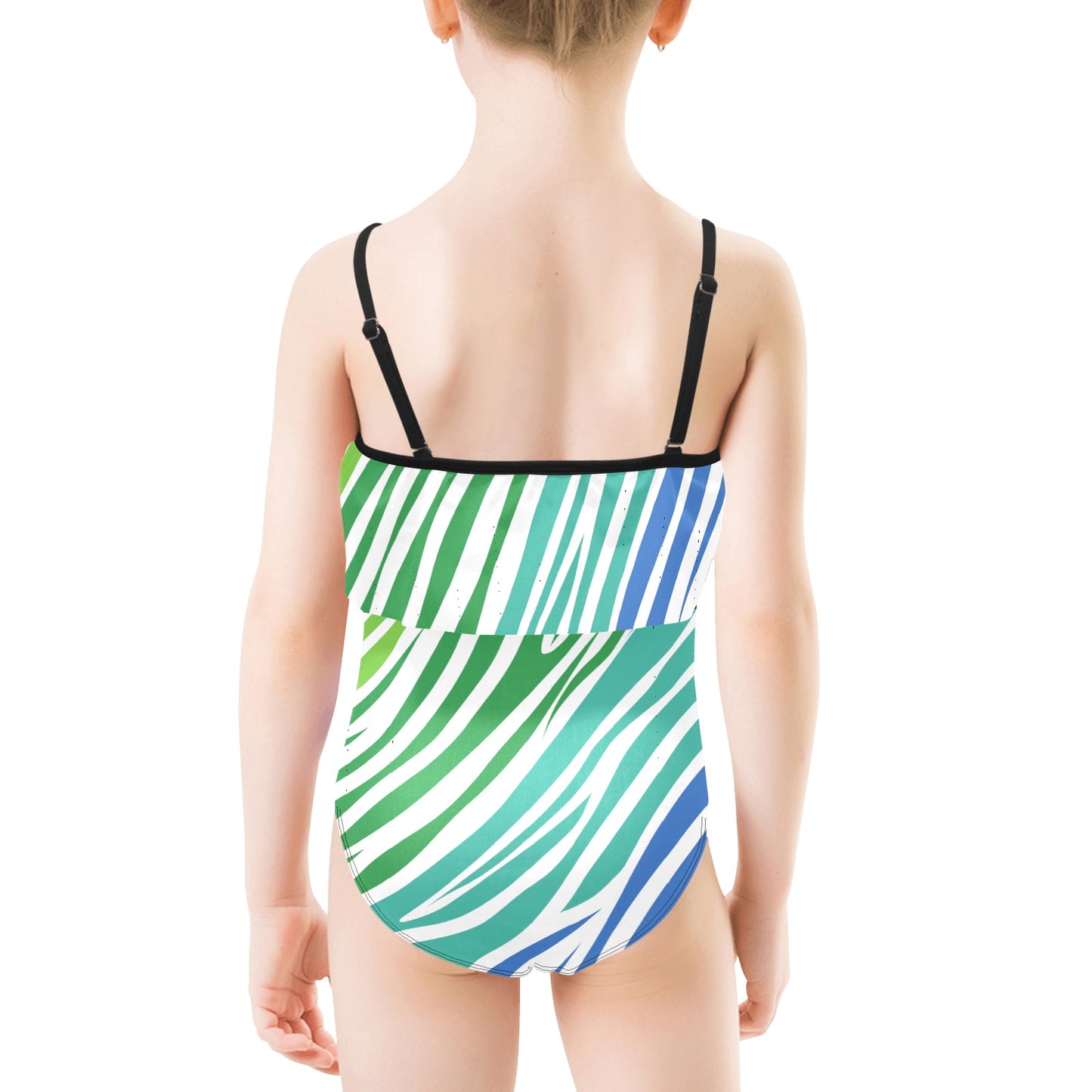 White Teal Zebra Girls Swimsuit