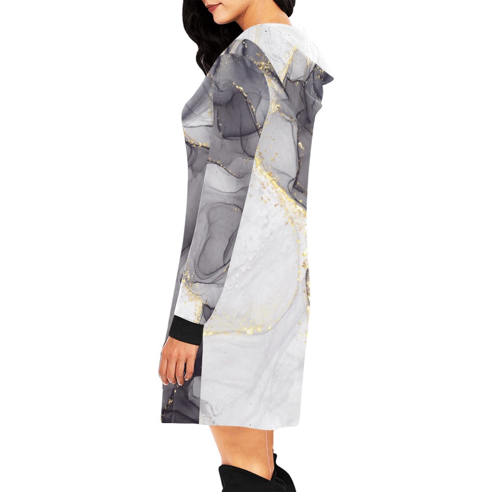 Grey Marble Hoodie Mini Dress