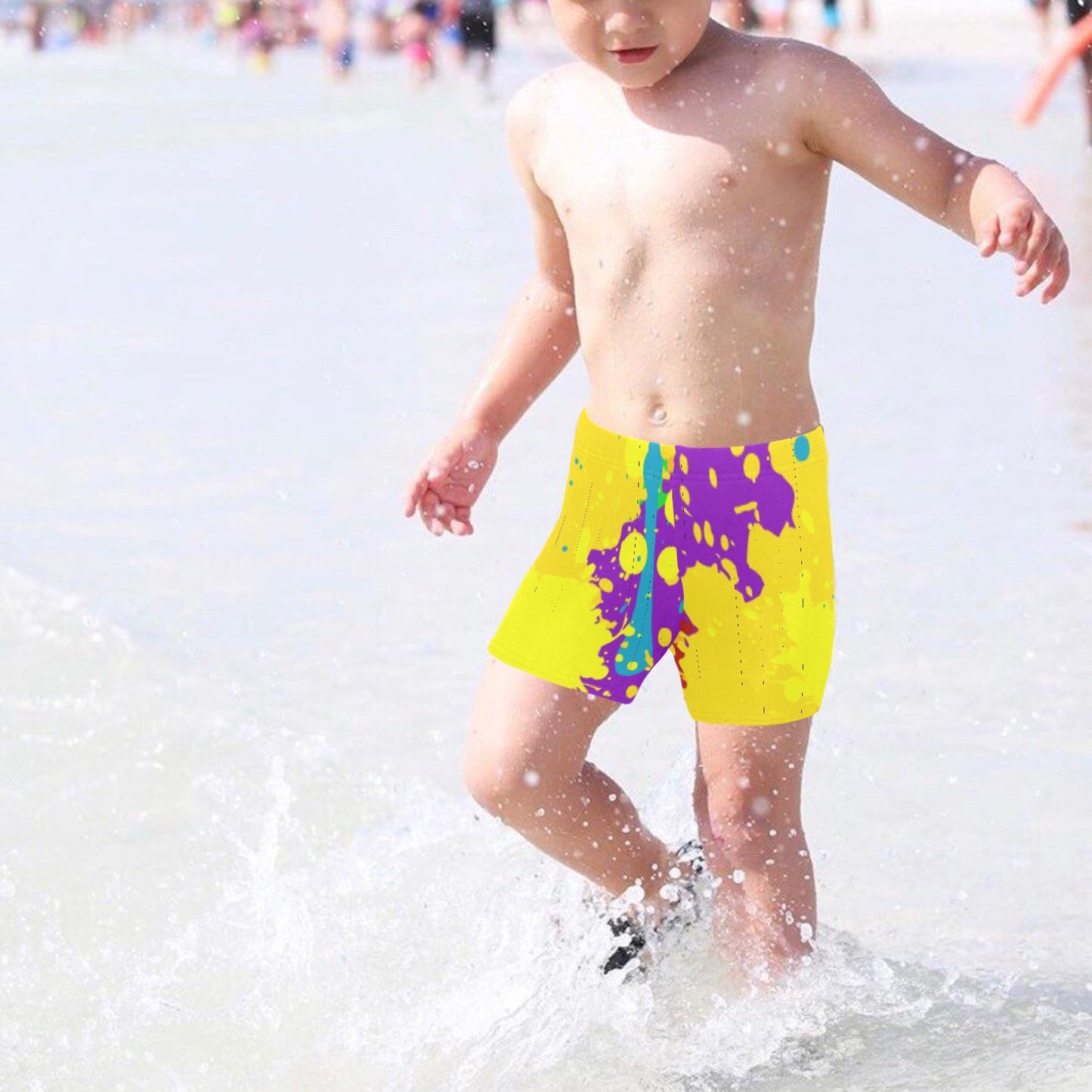 Yellow Splatter Little Boys' Swimming Trunks