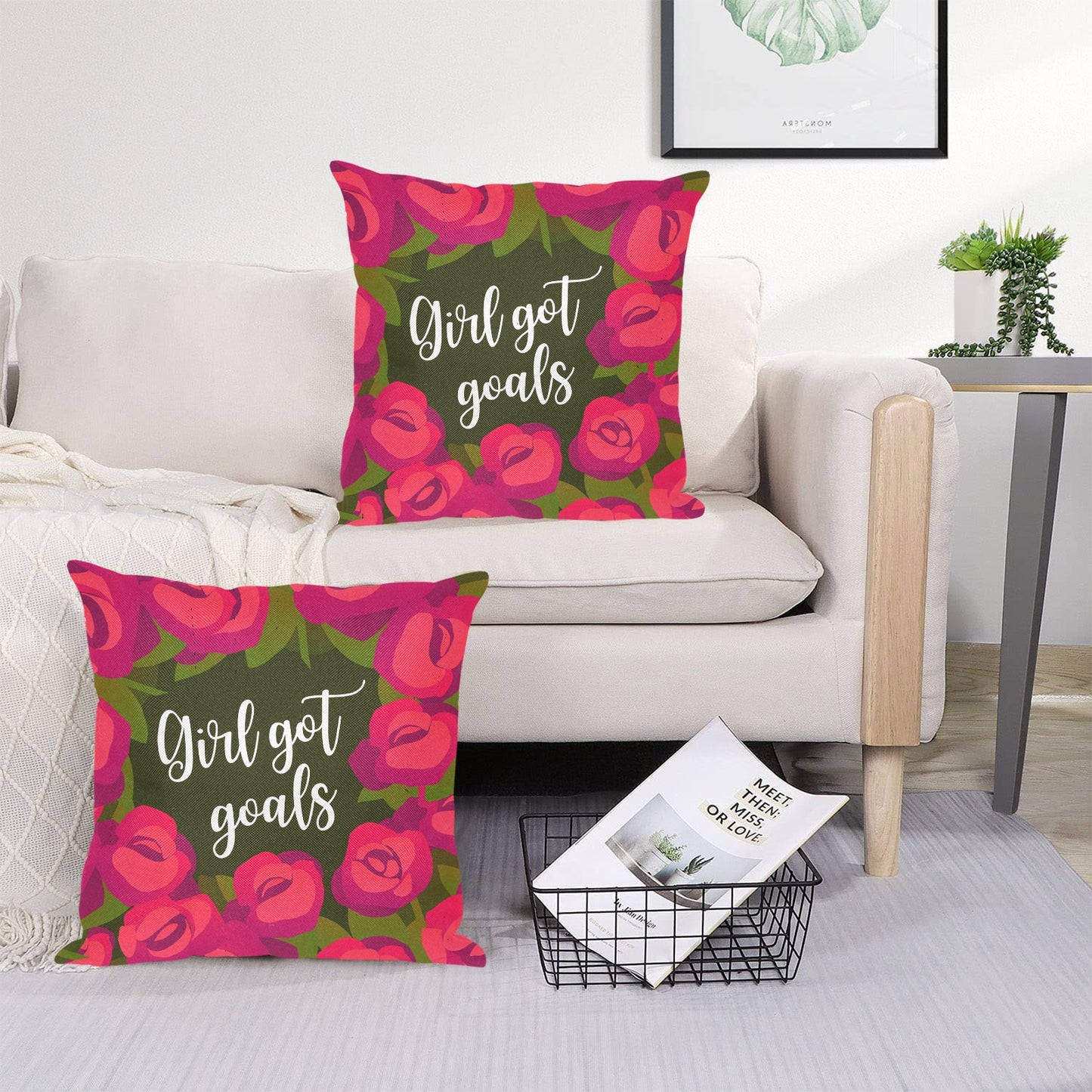 Girl Got Goals Linen Zippered Pillowcase 18"x18"(Pack of 2)