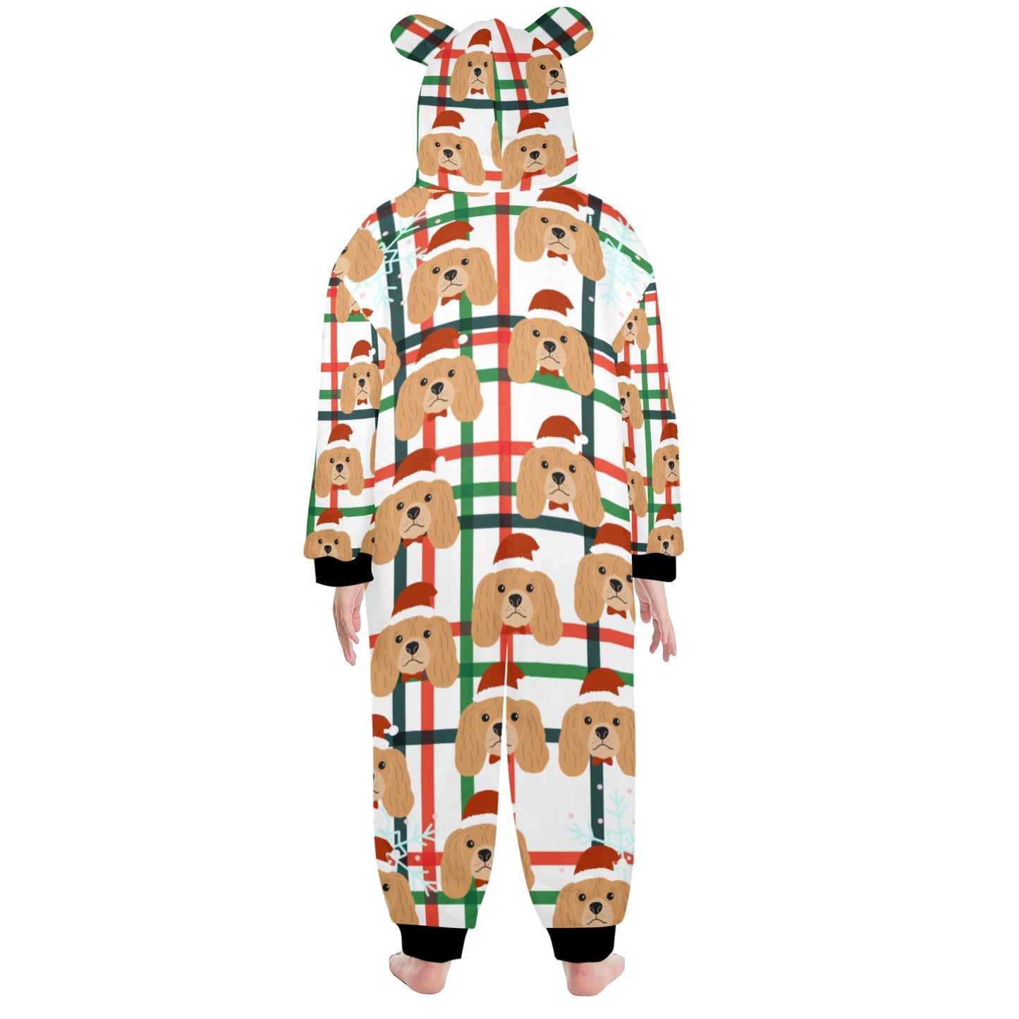 Santa Dog Christmas One-Piece Zip Up Hooded Pajamas for Big Kids