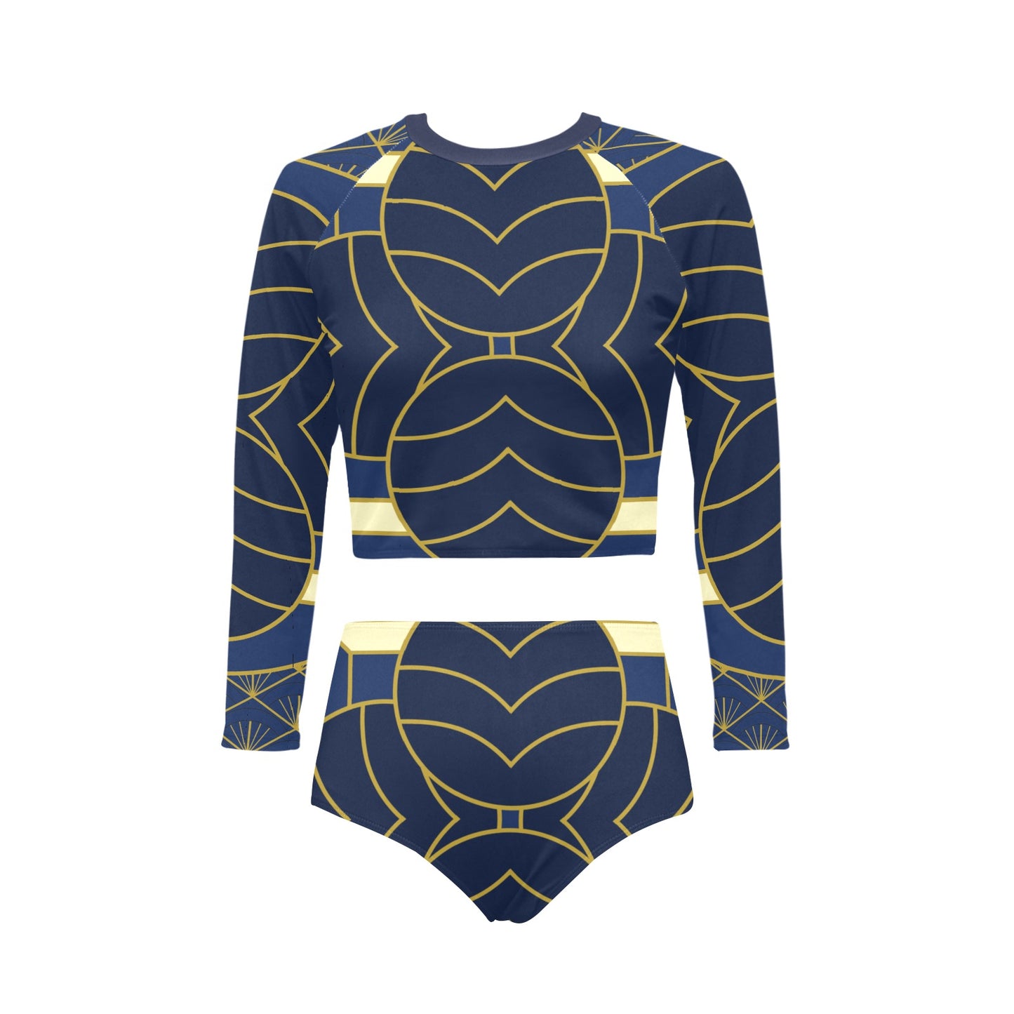 Navy Cut Long Sleeve Bikini Set