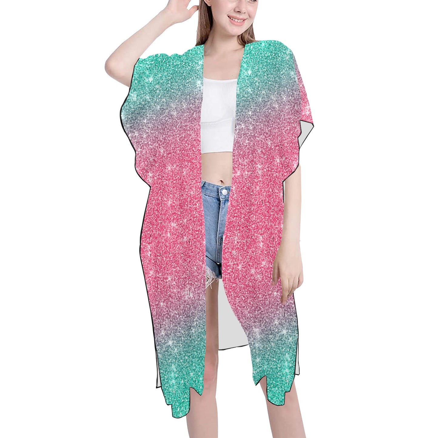 Teal & Pink Chiffon Cover Up