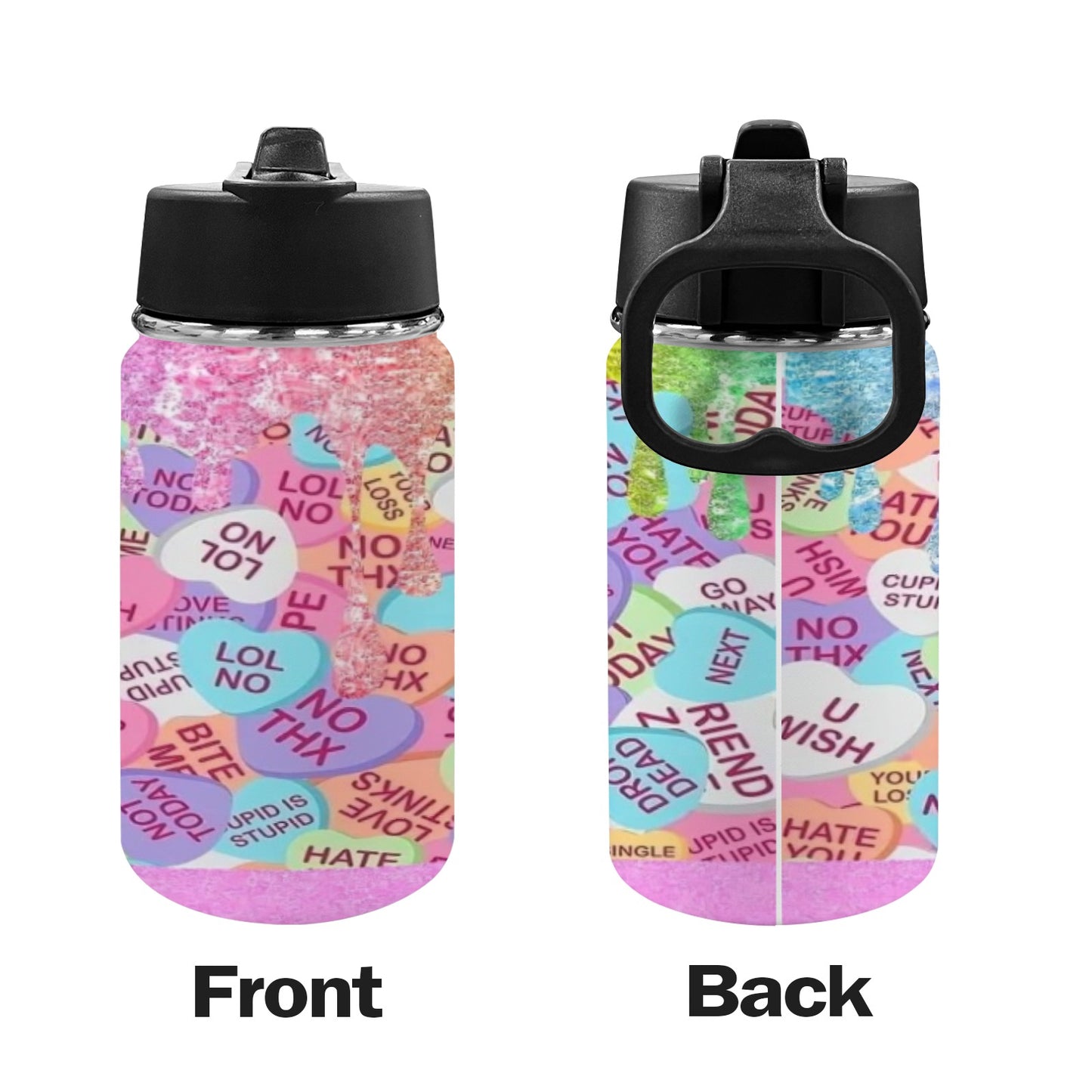 Love Language Pink Kids Water Bottle with Straw Lid (12 oz)